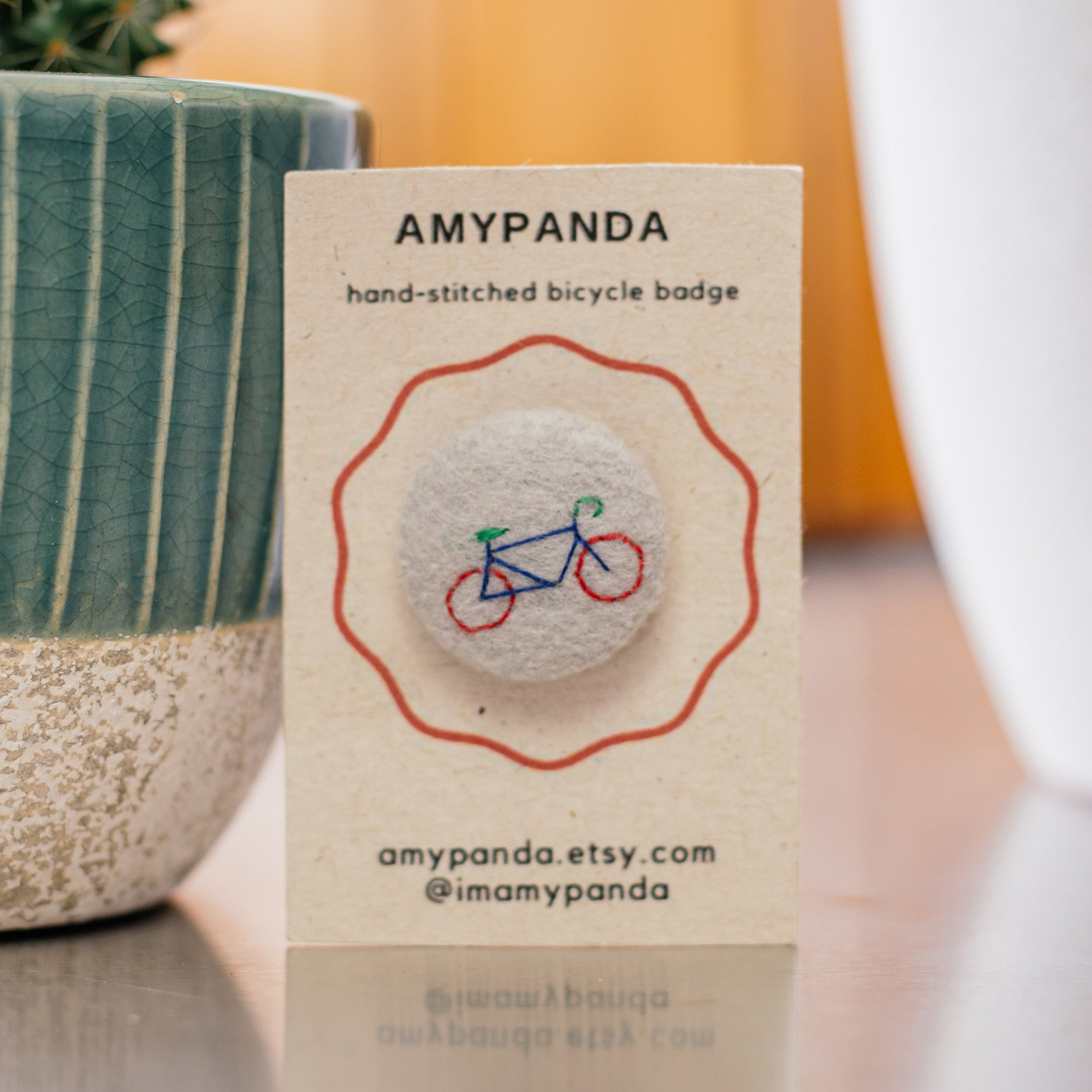 Amy Panda Hand-stitched Bicycle Badge (Grey) — The Tetley Shop